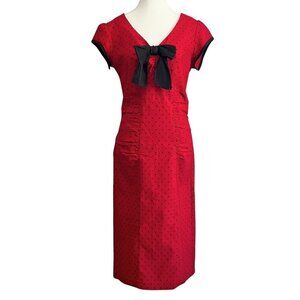 STOP STARING HOLLYWOOD RETRO RED BLACK POLKA DOTS MIDI PENCIL DRESS - XL